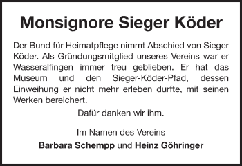 Traueranzeige von Sieger Köder von Schwäbische Post