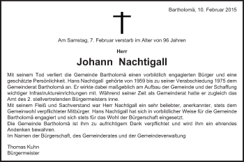 Traueranzeige von Johann Nachtigall von Gmünder Tagespost