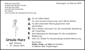 Traueranzeige von Ursula Harz von Schwäbische Post