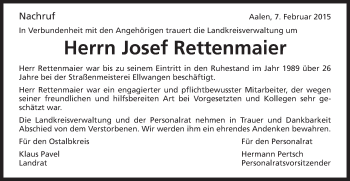 Traueranzeige von Josef Rettenmaier von Schwäbische Post