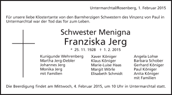 Traueranzeige von Franziska Jerg von Schwäbische Post