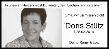 Traueranzeige von Doris Stütz von Gmünder Tagespost