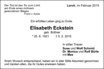 Traueranzeige von Elisabeth Eckstein von Gmünder Tagespost