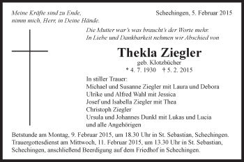 Traueranzeige von Thekla Ziegler von Gmünder Tagespost