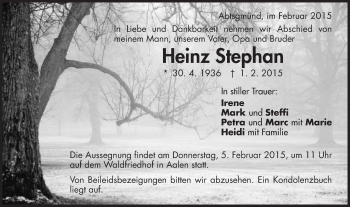Traueranzeige von Heinz Stephan von Schwäbische Post