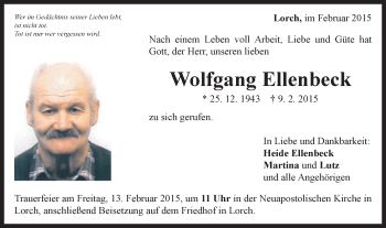 Traueranzeige von Wolfgang Ellenbeck von Gmünder Tagespost