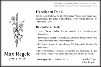 Traueranzeige von Max Regele  von Schwäbische Post