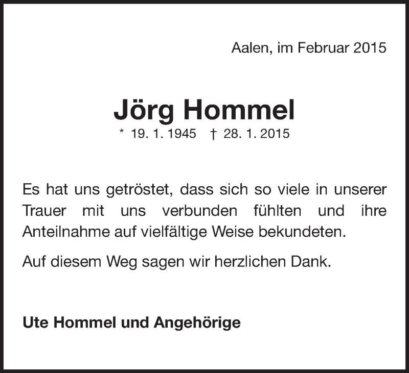 Traueranzeigen von Jörg Hommel OstalbTrauer