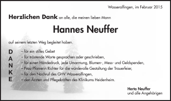 Traueranzeige von Hannes Neuffer von Schwäbische Post