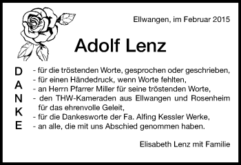 Traueranzeige von Adolf Lenz von Schwäbische Post