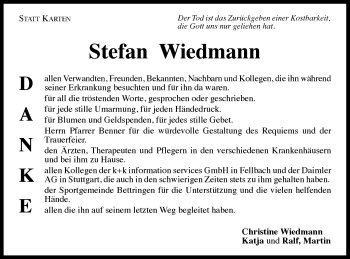 Traueranzeige von Stefan Wiedmann von Gmünder Tagespost