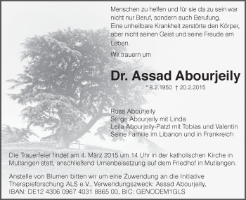 Traueranzeige von Assad Abourjeily von Gmünder Tagespost