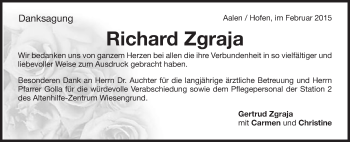 Traueranzeige von Richard Zgraja von Schwäbische Post