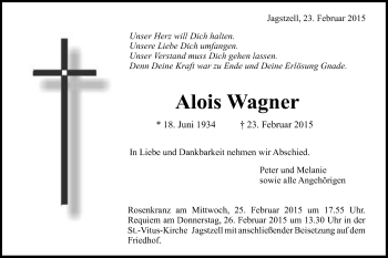 Traueranzeige von Alois Wagner von Schwäbische Post