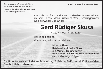 Traueranzeige von Gerd Rüdiger Skusa von Schwäbische Post