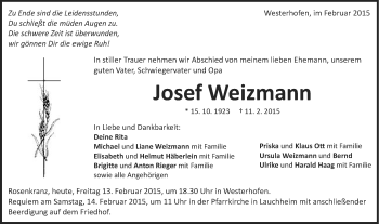 Traueranzeige von Josef Weizmann von Schwäbische Post