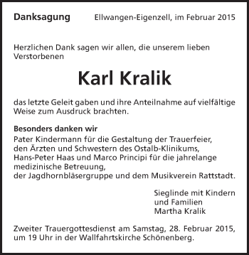 Traueranzeige von Karl Kralik von Schwäbische Post