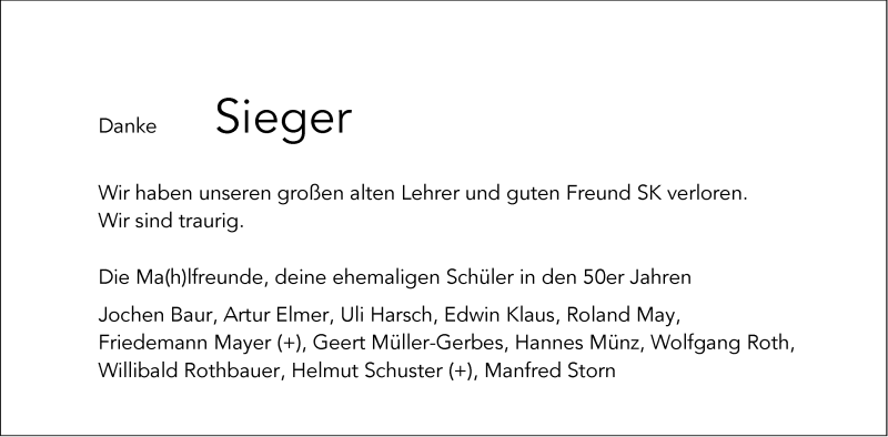  Traueranzeige für Sieger Köder vom 12.02.2015 aus Schwäbische Post