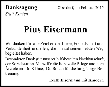 Traueranzeige von Pius Eisermann von Schwäbische Post