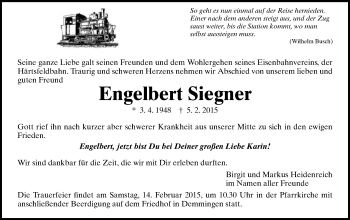 Traueranzeige von Engelbert Siegner von Schwäbische Post