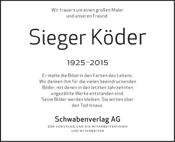 Traueranzeige von Sieger Köder von Schwäbische Post