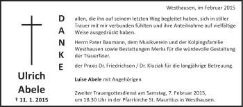Traueranzeige von Ulrich Abele von Schwäbische Post