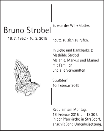 Traueranzeige von Bruno Strobel von Schwäbische Post