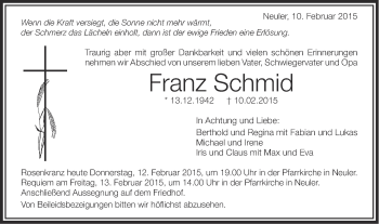 Traueranzeige von Franz Schmid von Schwäbische Post