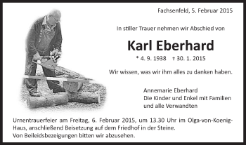 Traueranzeige von Karl Eberhard von Schwäbische Post
