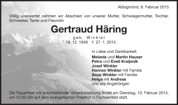 Traueranzeige von Gertraud Häring von Schwäbische Post