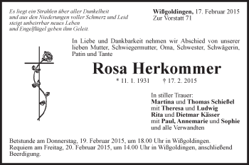 Traueranzeige von Rosa Herkommer von Gmünder Tagespost