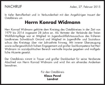 Traueranzeige von Konrad Widmann von Gmünder Tagespost