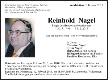 Traueranzeige von Reinhold Nagel von Gmünder Tagespost