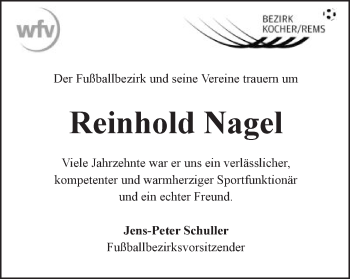 Traueranzeige von Reinhold Nagel von Gmünder Tagespost