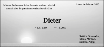 Traueranzeige von Dieter  von Schwäbische Post