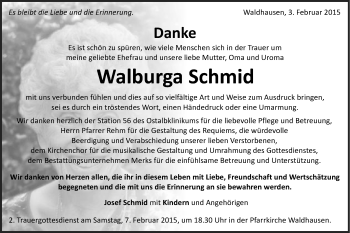 Traueranzeige von Walburga Schmid von Schwäbische Post