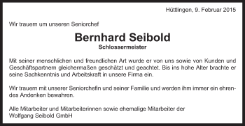 Traueranzeige von Bernhardt Seibold von Schwäbische Post
