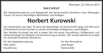Traueranzeige von Norbert Kurowski von Schwäbische Post