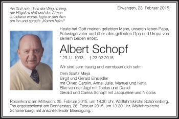 Traueranzeige von Albert Schopf von Schwäbische Post