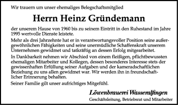 Traueranzeige von Heinz Gründemann von Schwäbische Post