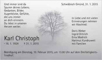 Traueranzeige von Karl Christoph von Gmünder Tagespost