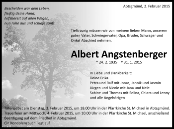 Traueranzeige von Albert Angstenberger von Schwäbische Post
