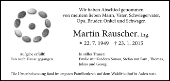 Traueranzeige von Martin  Rauscher von Schwäbische Post