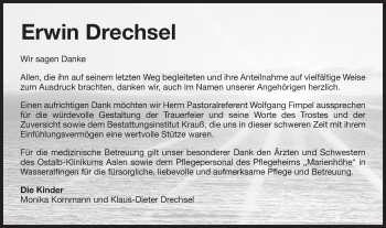 Traueranzeige von Erwin Drechsel von Schwäbische Post