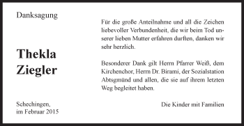 Traueranzeige von Thekla Ziegler von Gmünder Tagespost
