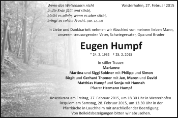 Traueranzeige von Eugen Humpf von Schwäbische Post