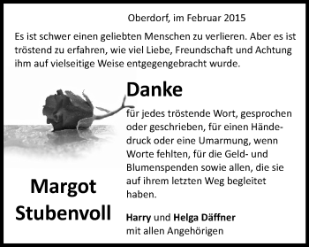 Traueranzeige von Margot Stubenvoll von Schwäbische Post