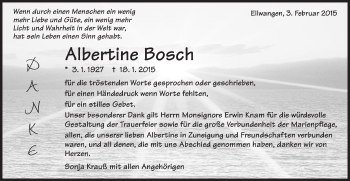 Traueranzeige von Albertine Bosch von Schwäbische Post