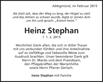 Traueranzeige von Heinz Stephan von Schwäbische Post
