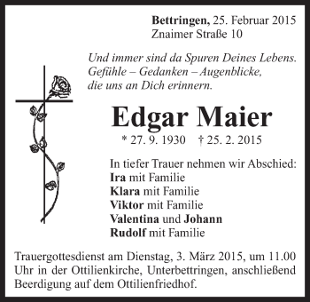 Traueranzeige von Edgar Maier von Gmünder Tagespost